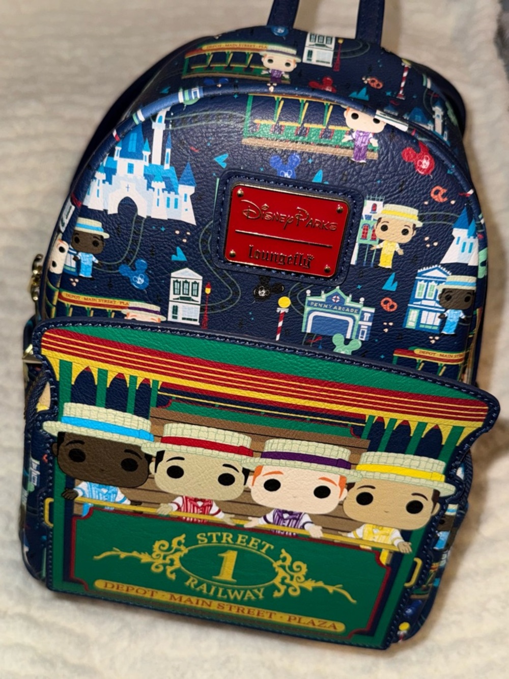 Loungefly Navy Main Street Railway Mini Backpack with Multicolor Accents